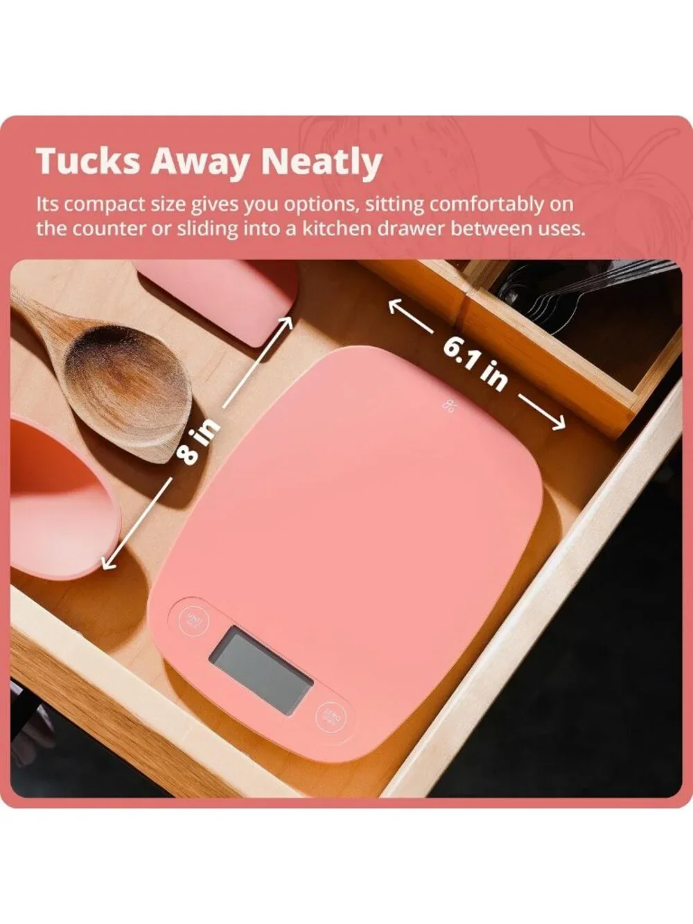 Slim Compact Food Scale - 1g Precision, Stylish Coral Pink Kitchen Gadget